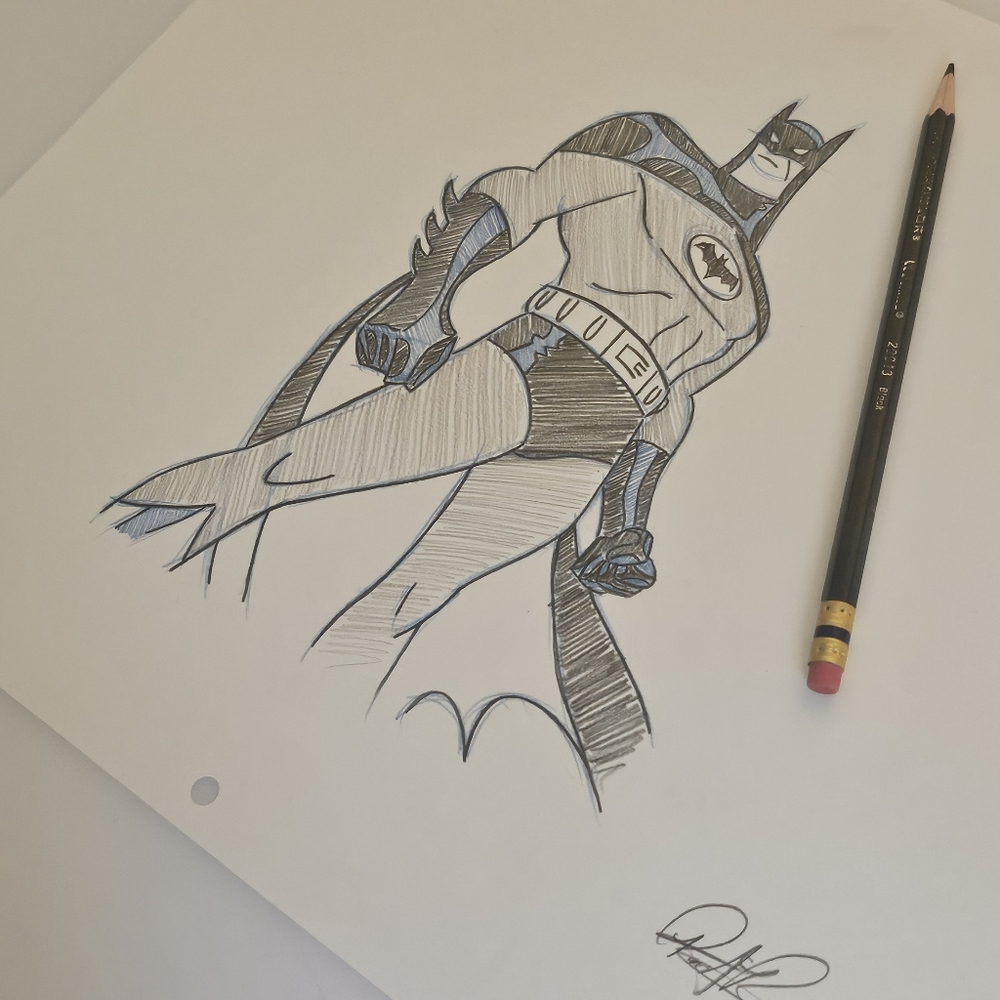 Batman Dark Knight DC Comics drawing/sketch WB animation hand made art signed - Picture 3 of 6